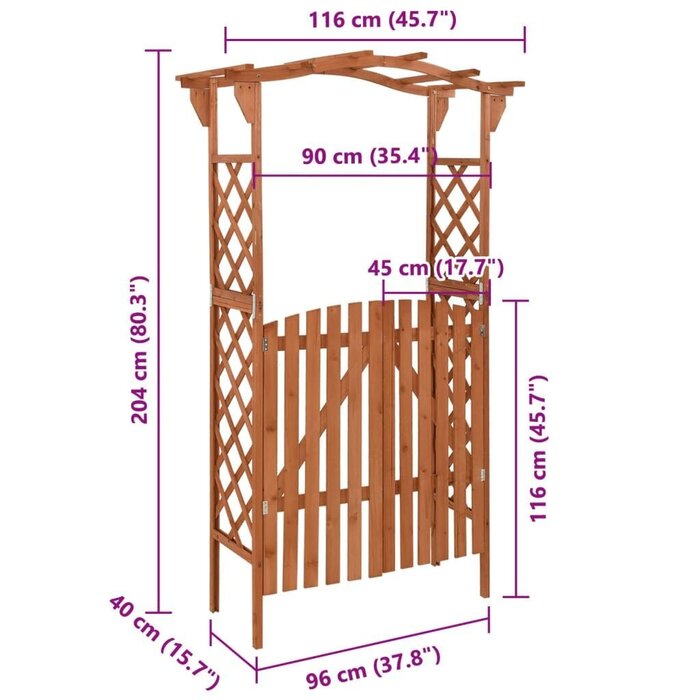 Vidaxl Pergola mit Tor aus Massivholz 116x40x204 cm - bis zu 35% sparen