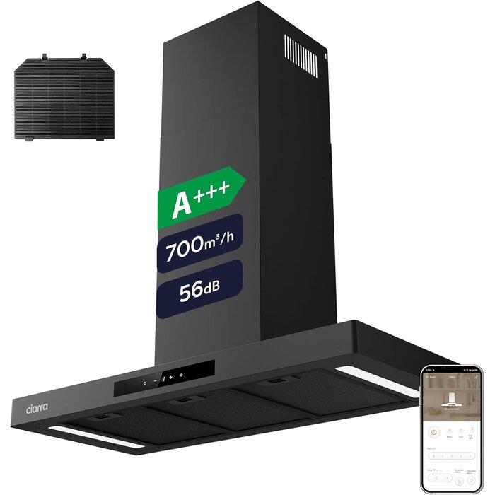 Moderne 90 cm Wandabzugshaube - Schwarz, WLAN & A+++ - bis zu 35% Rabatt