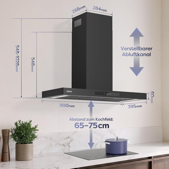 Moderne 90 cm Wandabzugshaube - Schwarz, WLAN & A+++ - bis zu 35% Rabatt