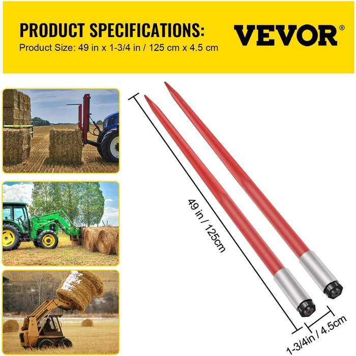 Vevor Ballenspieß-Set 125 cm, 2041 kg, Federstahl, 2er-Set - bis zu 35% sparen