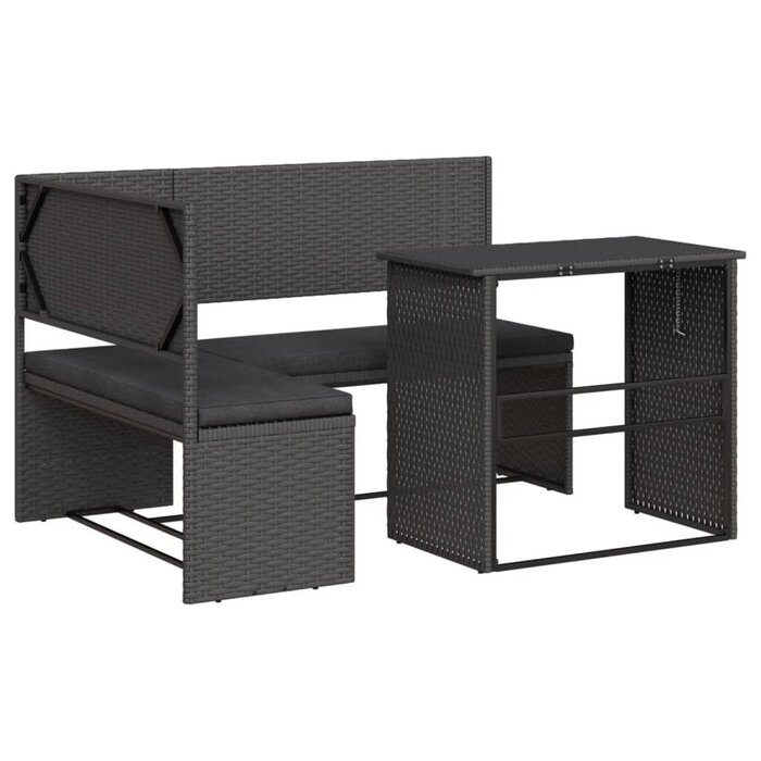 Vidaxl L-förmige Gartenbank mit Klapptisch - Poly-Rattan Schwarz - bis zu 35% Rabatt