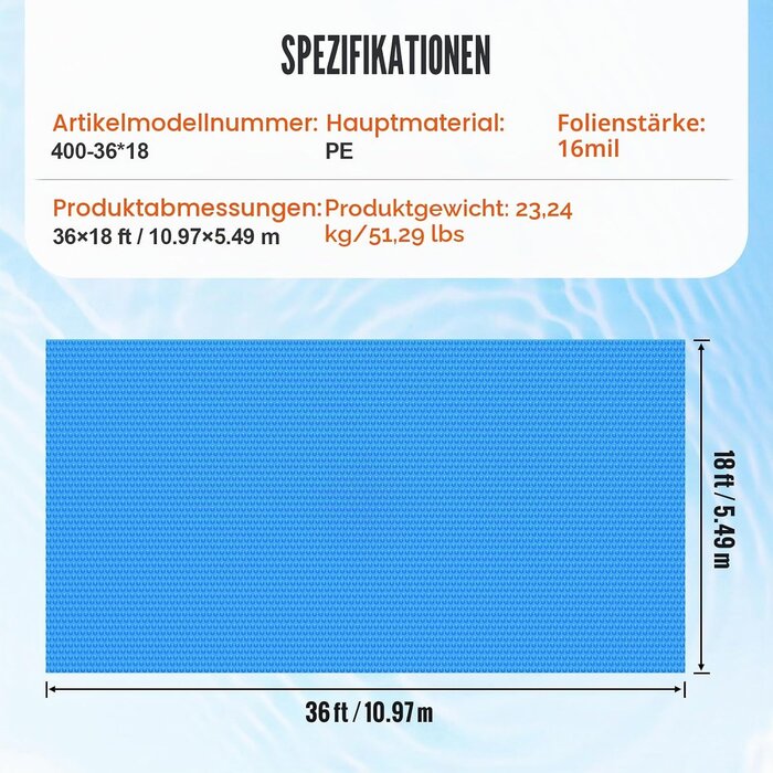 Solar-Poolabdeckung 11,0 x 5,49 m - Rechteckig - Outlet bis zu 35% Rabatt