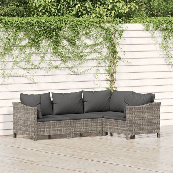 Vidaxl 4-tlg. Poly-Rattan Loungeset Grau inkl. Kissen - bis zu 39% sparen