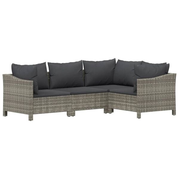 Vidaxl 4-tlg. Poly-Rattan Loungeset Grau inkl. Kissen - bis zu 39% sparen