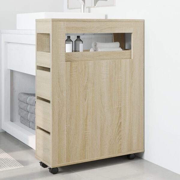 Vidaxl Schmaler Badezimmerschrank, Sonoma-Eiche, 65x23x90cm - 60% Rabatt