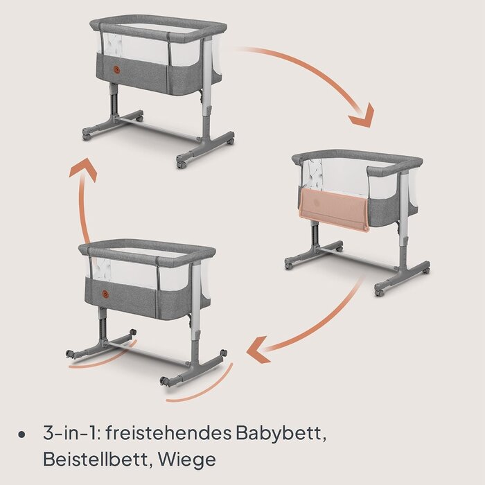 3-in-1 Baby-Beistellbett höhenverstellbar - Dunkelgrau - bis zu 34% sparen