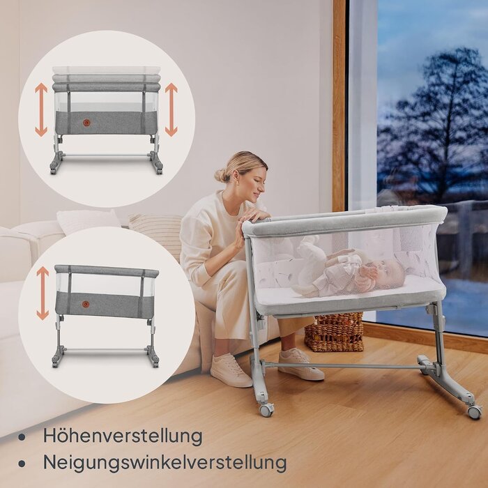3-in-1 Baby-Beistellbett höhenverstellbar - Dunkelgrau - bis zu 34% sparen