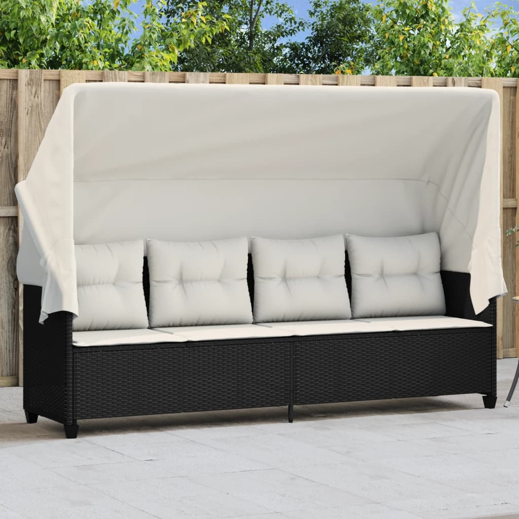 Vidaxl Sonnenliege mit Sonnendach, Polyrattan Schwarz - 55% Rabatt