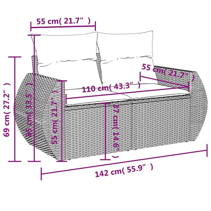 Polyrattan Gartenbank 2-Sitzer, hellgrau - Jetzt bis zu 35% sparen!