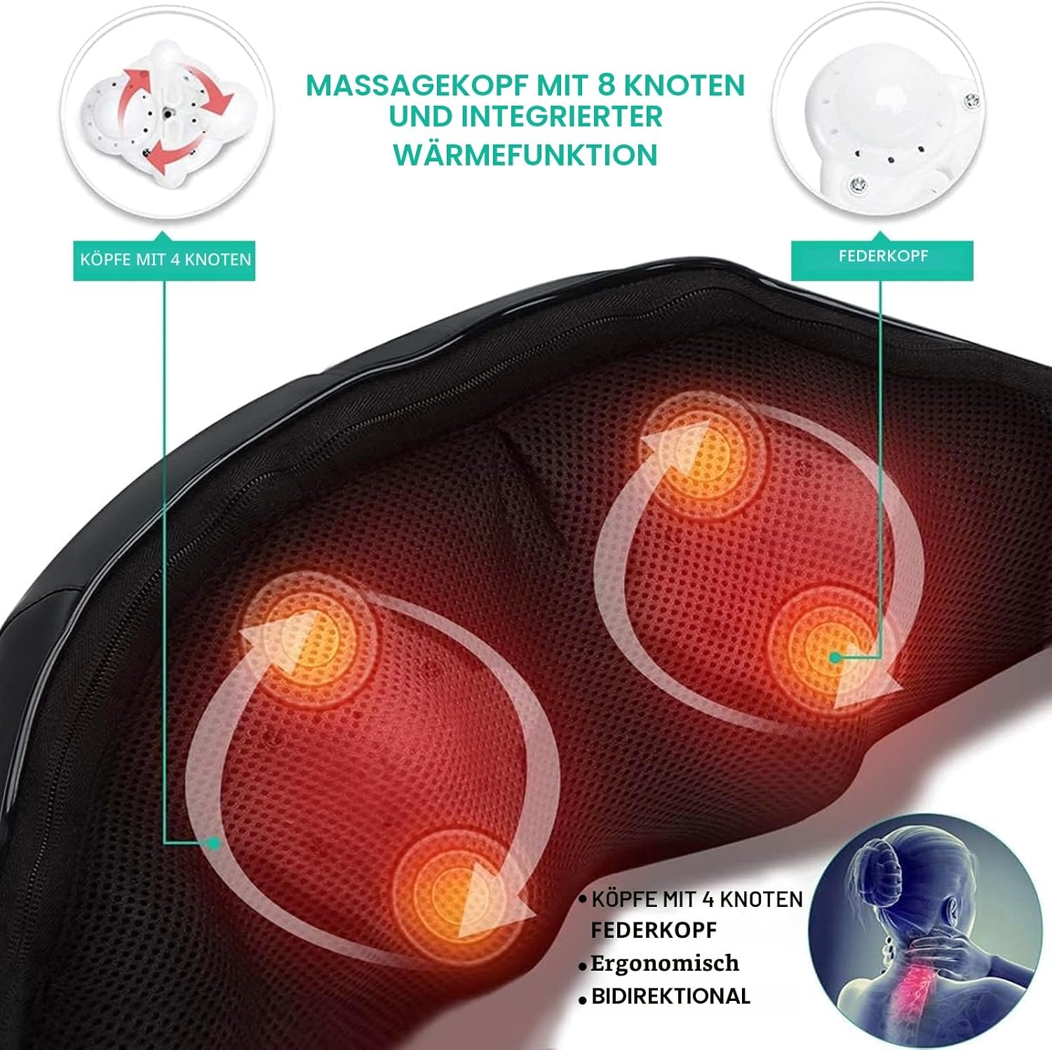 3D Shiatsu-Massagekissen mit Wärme - Schwarz - Bis zu 32% günstiger