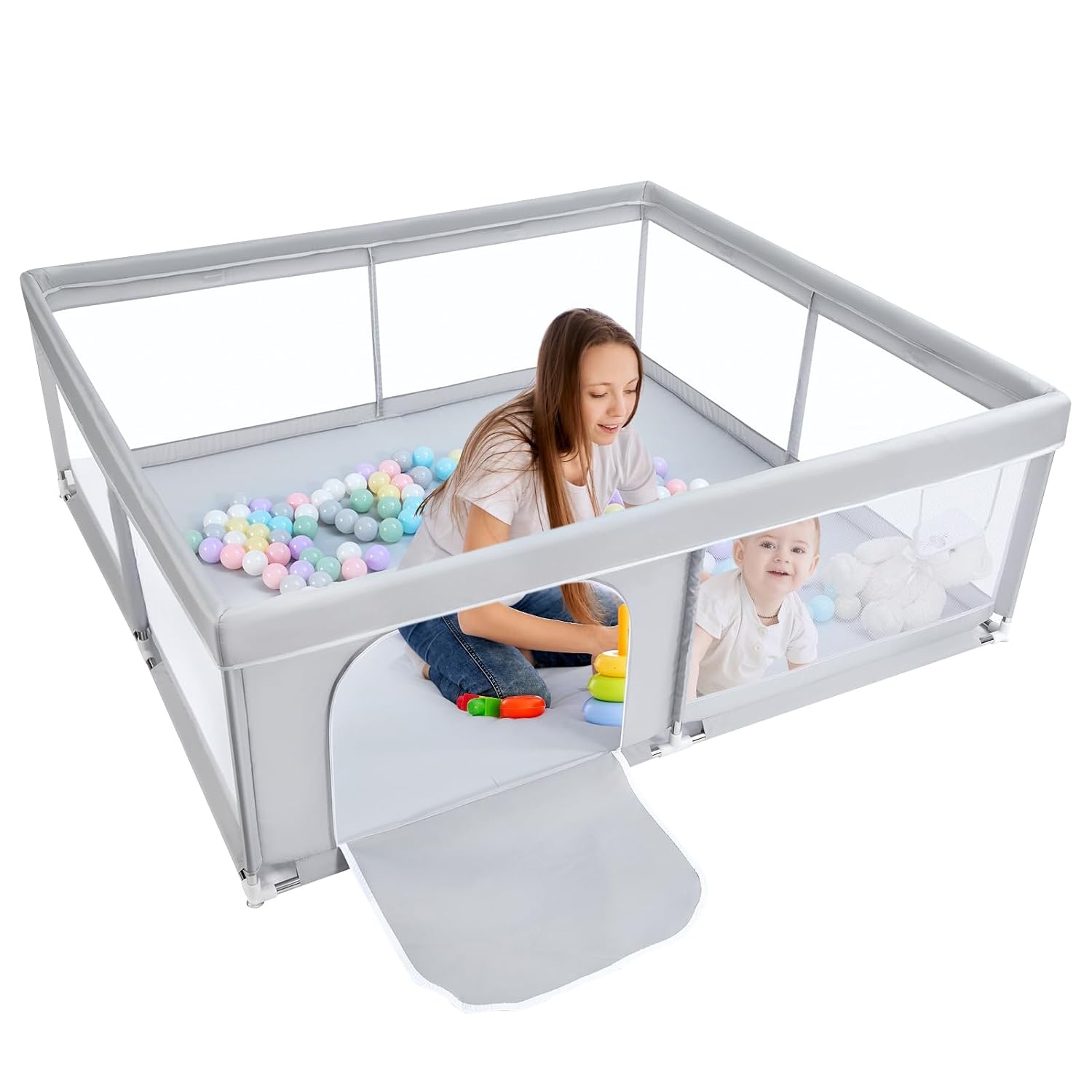 Großer Baby-Laufstall 150x150 cm - Grau - Jetzt bis zu 34% Rabatt sichern