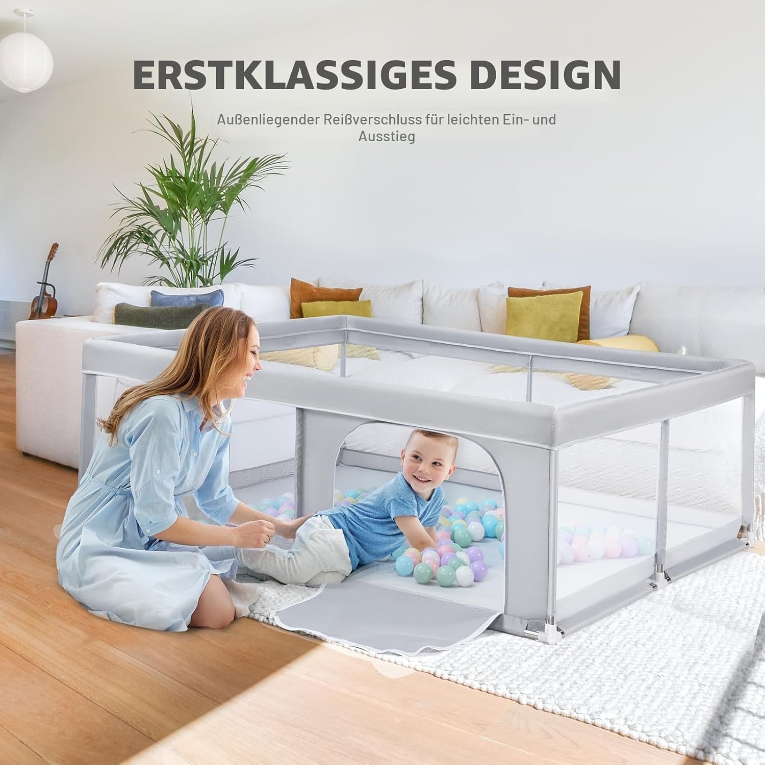 Großer Baby-Laufstall 150x150 cm - Grau - Jetzt bis zu 34% Rabatt sichern