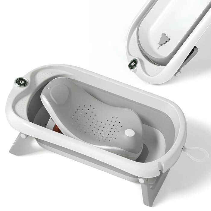 Faltbare Babybadewanne mit Thermometer - Grau - bis zu 29% Rabatt