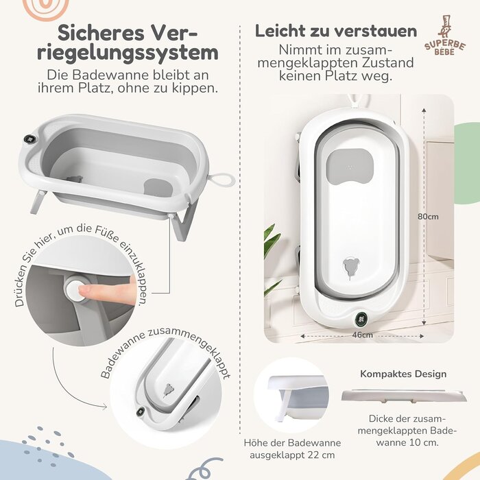 Faltbare Babybadewanne mit Thermometer - Grau - bis zu 29% Rabatt