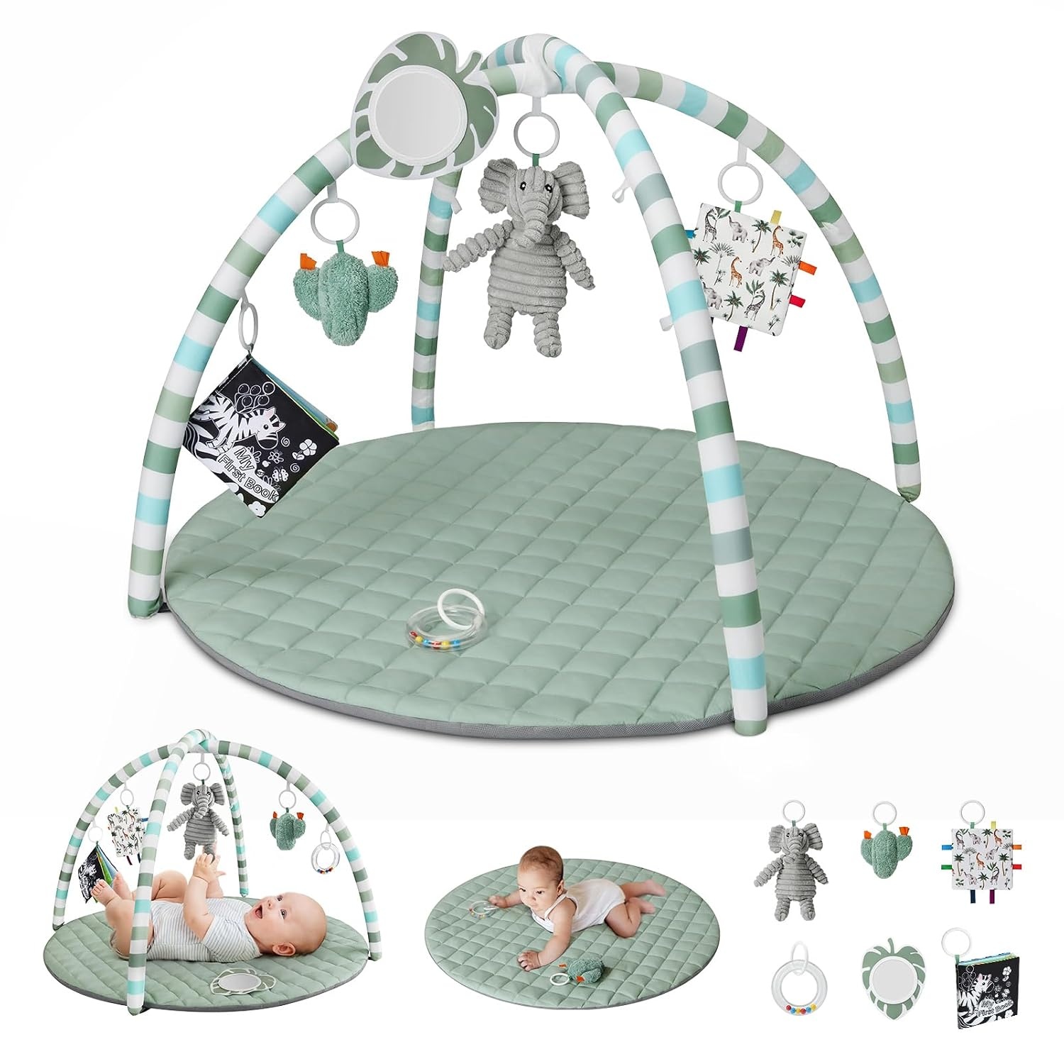 Babyspielmatte mit Spielbogen - Salbeigrün - 85x85 cm - bis zu 33% Rabatt