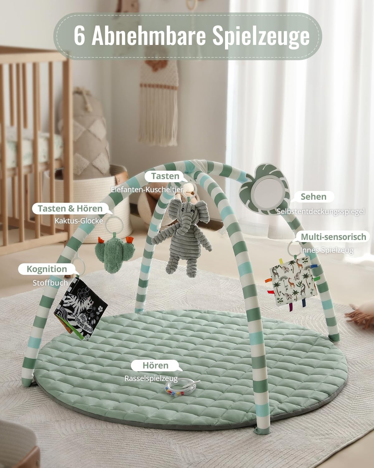 Babyspielmatte mit Spielbogen - Salbeigrün - 85x85 cm - bis zu 33% Rabatt