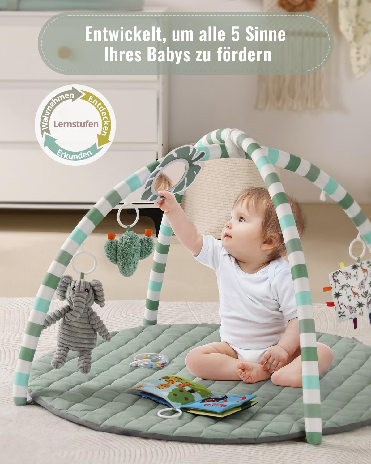 Babyspielmatte mit Spielbogen - Salbeigrün - 85x85 cm - bis zu 33% Rabatt