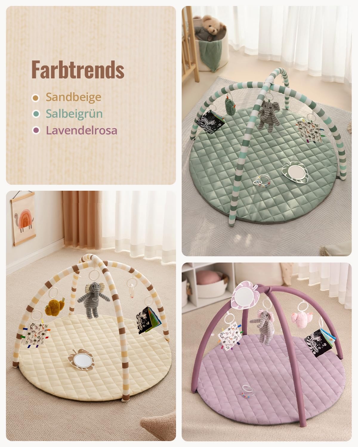 Babyspielmatte mit Spielbogen - Salbeigrün - 85x85 cm - bis zu 33% Rabatt