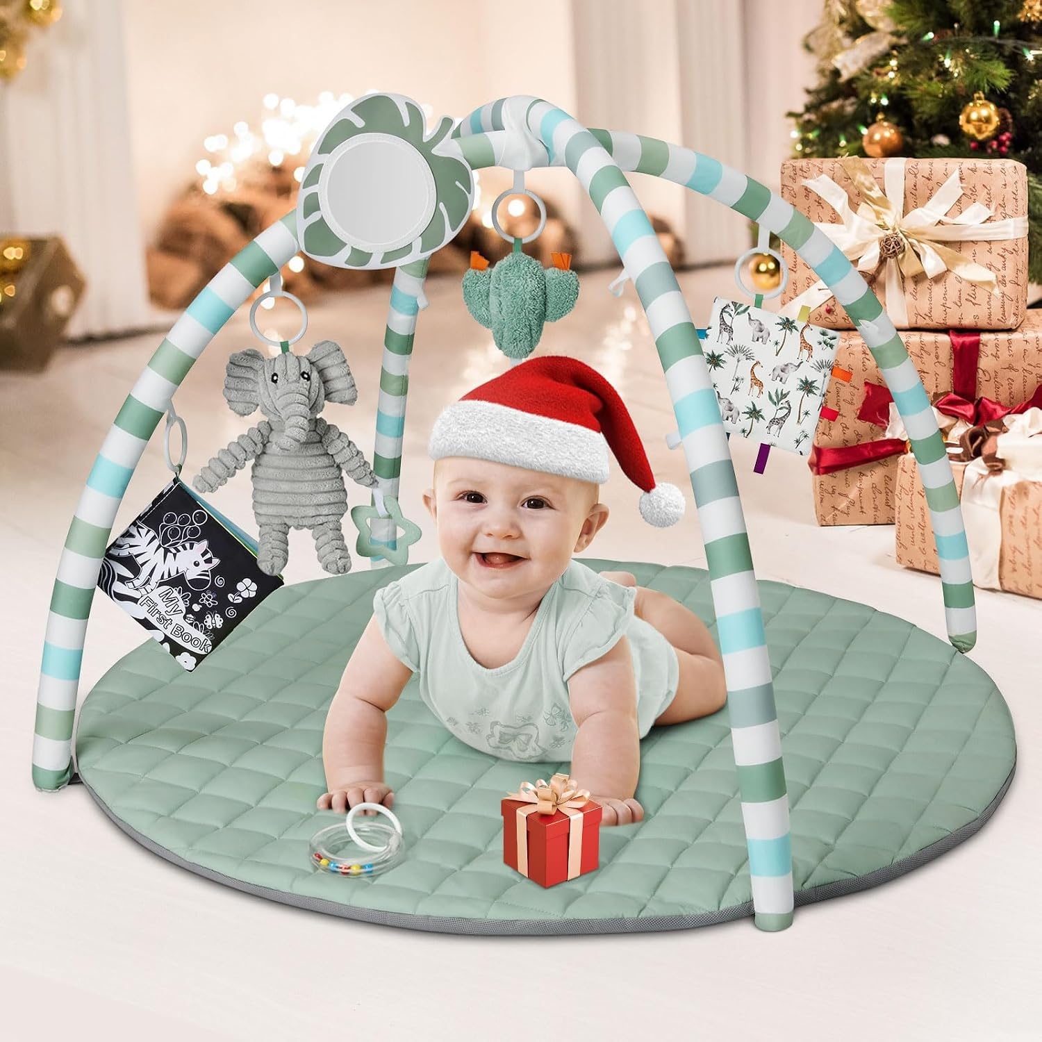 Babyspielmatte mit Spielbogen - Salbeigrün - 85x85 cm - bis zu 33% Rabatt