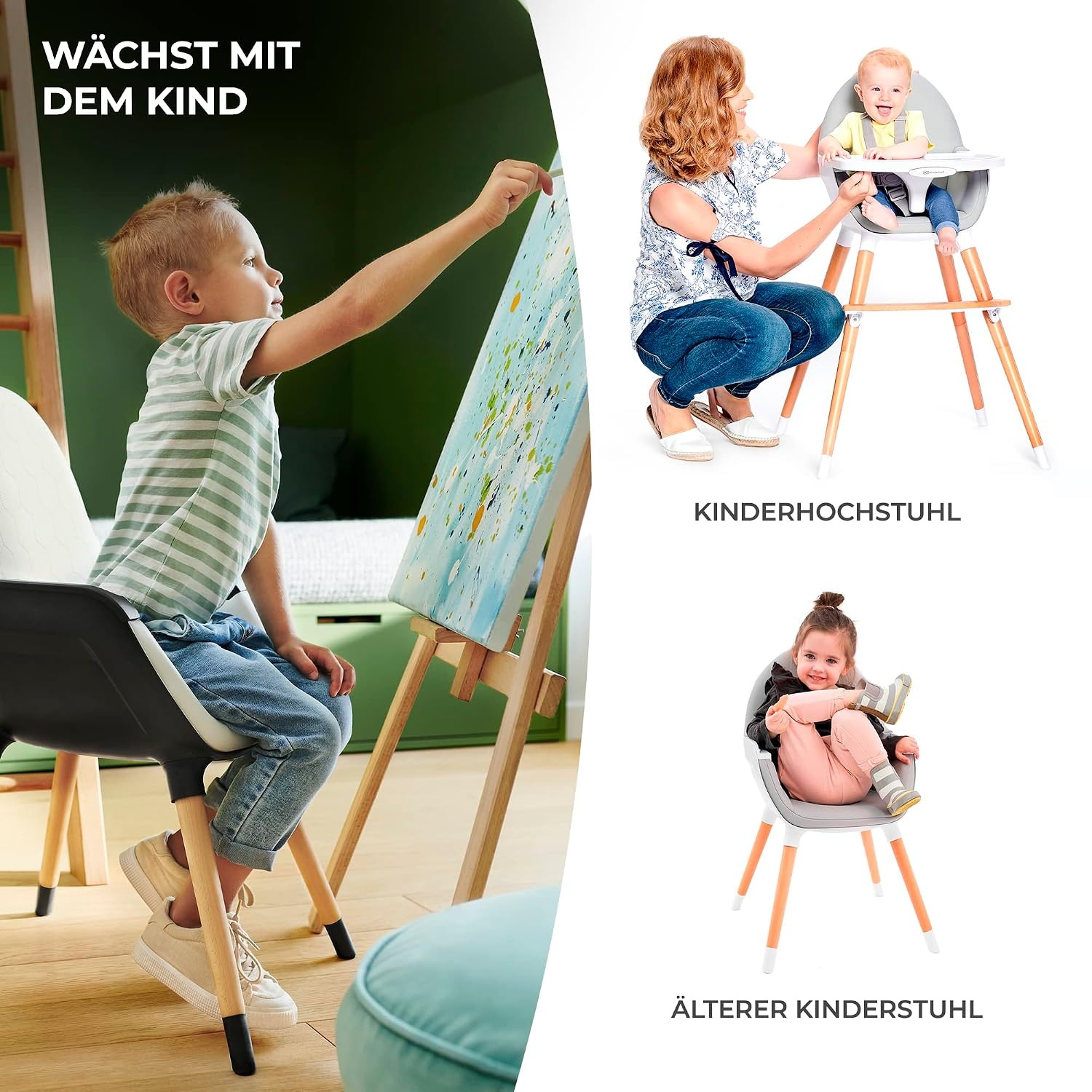 2-in-1 Kinderhochstuhl aus Buchenholz - Grau | bis zu 34% sparen!