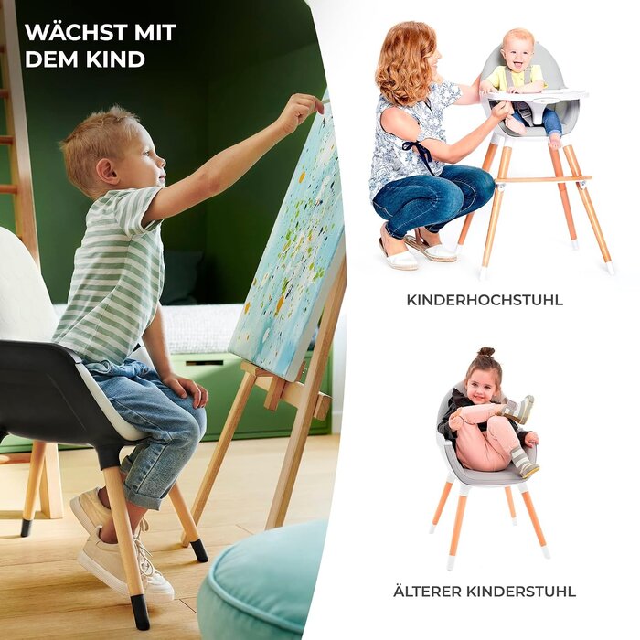 2-in-1 Kinderhochstuhl aus Buchenholz - Grau | bis zu 34% sparen!
