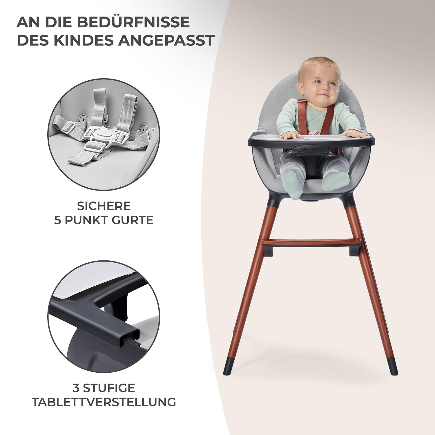 2-in-1 Kinderhochstuhl aus Buchenholz - Grau | bis zu 34% sparen!