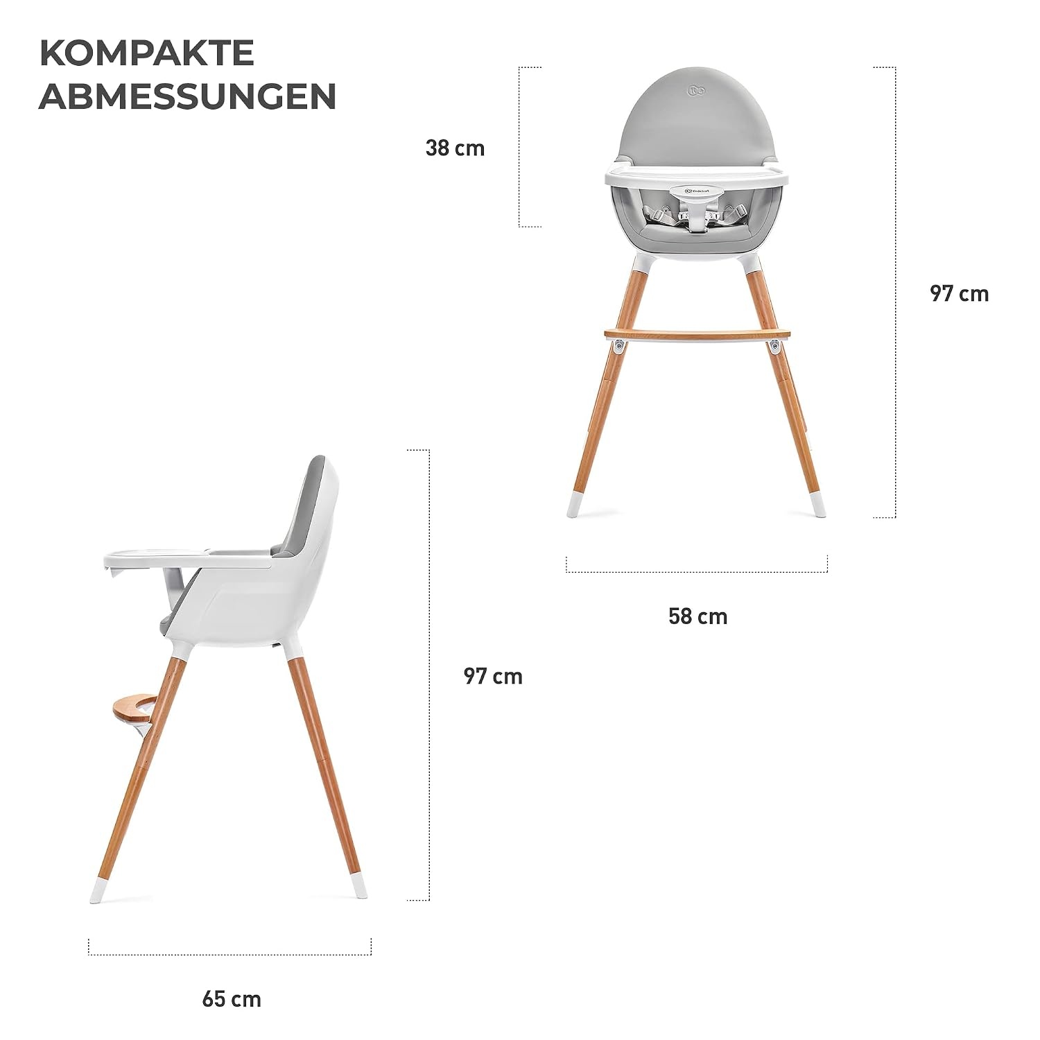 2-in-1 Kinderhochstuhl aus Buchenholz - Grau | bis zu 34% sparen!