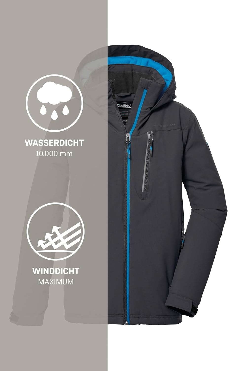 Killtec Funktions-Winterjacke für Jungen, Gr. 176 - Schwarz-Blau - bis zu 34% sparen