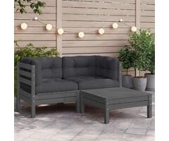 Vidaxl 3-tlg. Garten Lounge-Set Kiefer massiv Grau - jetzt bis zu 35% Rabatt