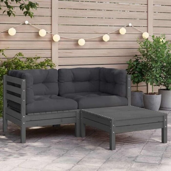 Vidaxl 3-tlg. Garten Lounge-Set Kiefer massiv Grau - jetzt bis zu 35% Rabatt