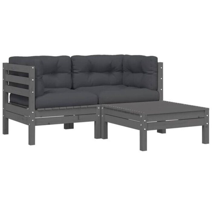 Vidaxl 3-tlg. Garten Lounge-Set Kiefer massiv Grau - jetzt bis zu 35% Rabatt