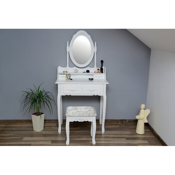 Eleganter Schminktisch mit Spiegel & Hocker - Antik-Stil - bis zu 46% sparen