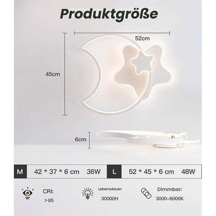LED-Deckenleuchte Stern & Mond 45cm - Dimmbar mit Fernbedienung - bis zu 34% Rabatt