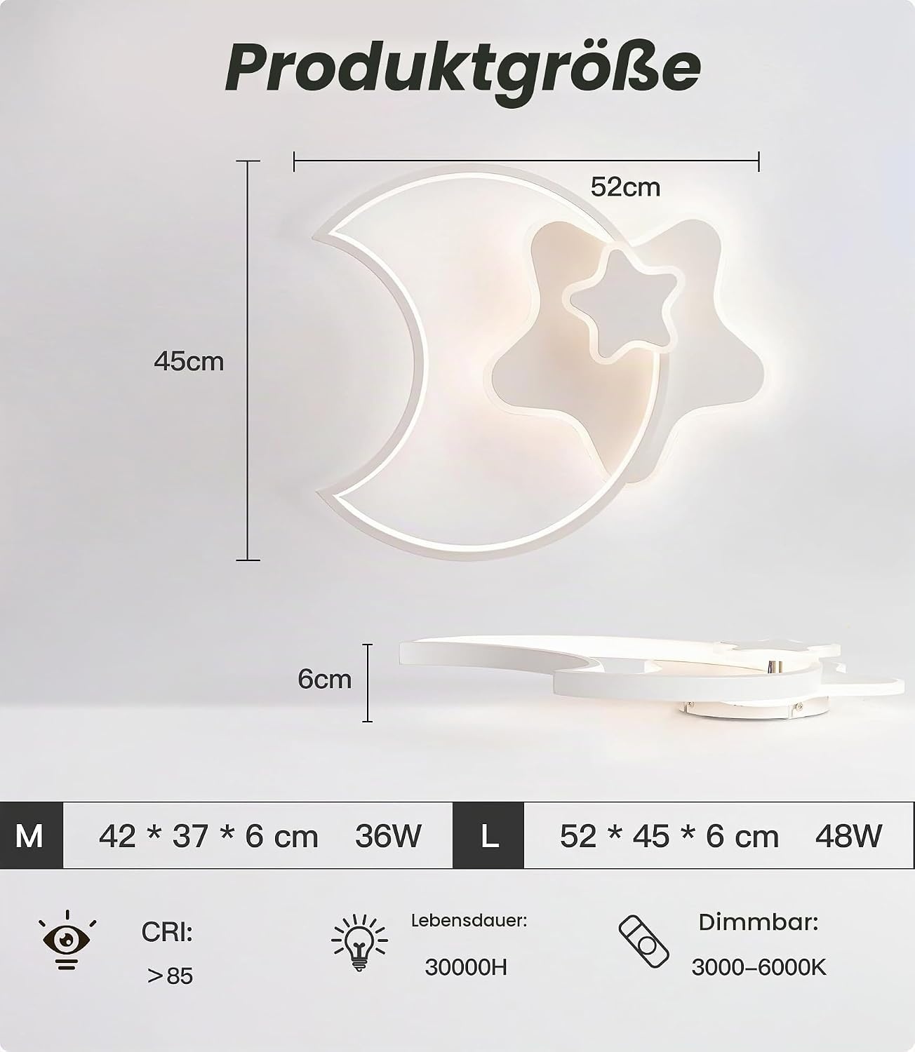 LED-Deckenleuchte Stern & Mond 45cm - Dimmbar mit Fernbedienung - bis zu 34% Rabatt