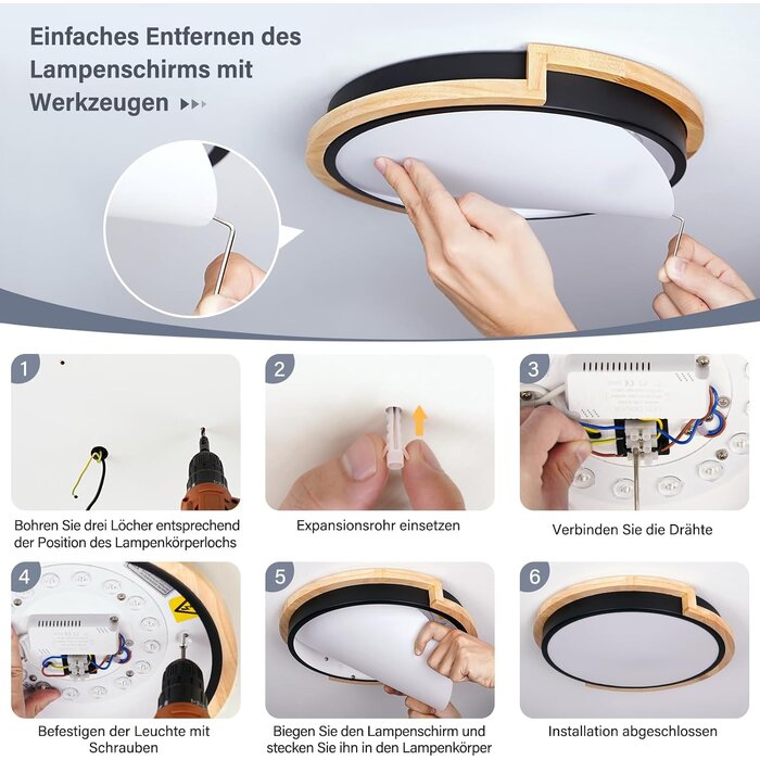 Moderne LED-Deckenleuchte 36W, Holz-Optik - Jetzt bis zu 33% günstiger
