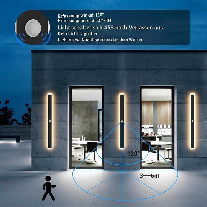 Moderne LED Außenwandleuchte 100 cm mit Bewegungsmelder - bis zu 34% sparen