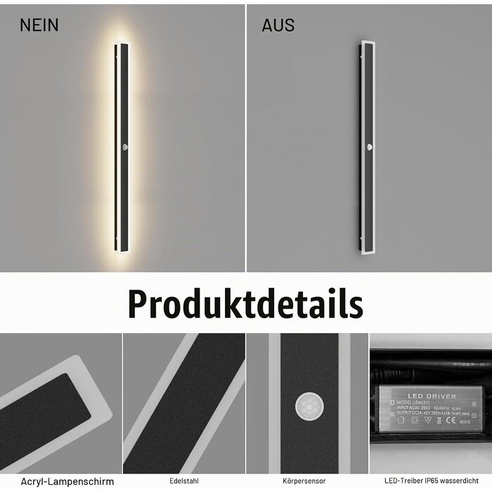 Moderne LED Außenwandleuchte 100 cm mit Bewegungsmelder - bis zu 34% sparen