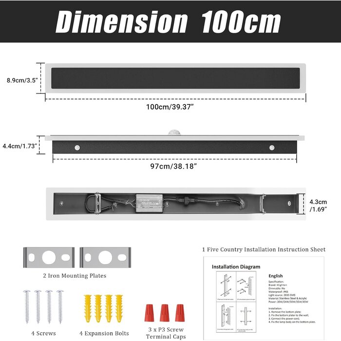 Moderne LED Außenwandleuchte 100 cm mit Bewegungsmelder - bis zu 34% sparen