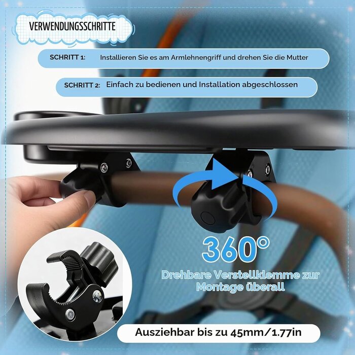 3-in-1 Kinderwagen-Ablage mit Becherhalter - Schwarz - bis zu 31% Rabatt