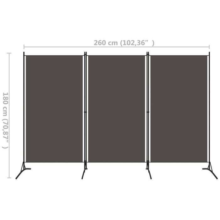 Vidaxl 3-Paneel Raumteiler 260x180 cm Anthrazit - jetzt bis zu 33% sparen