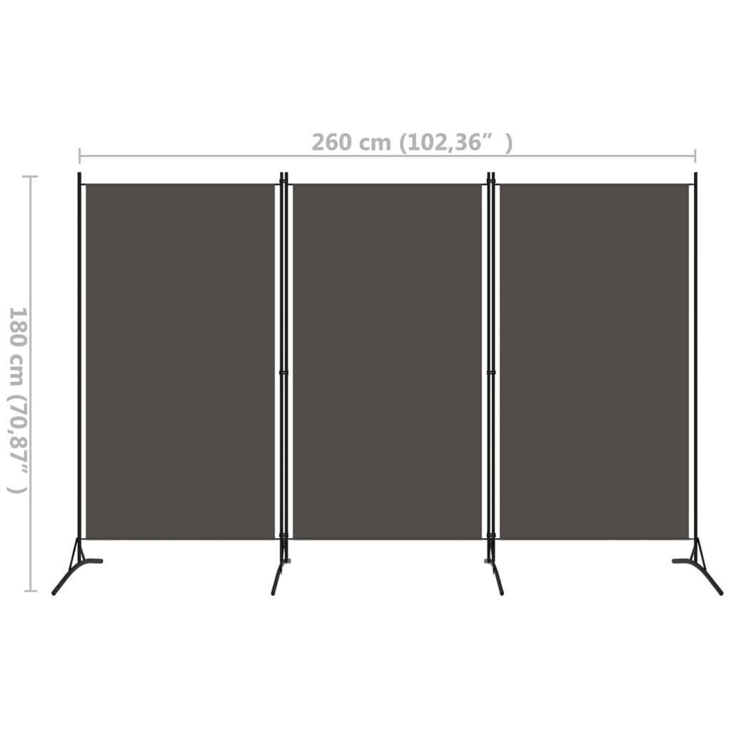 Vidaxl 3-Paneel Raumteiler 260x180 cm Anthrazit - jetzt bis zu 33% sparen