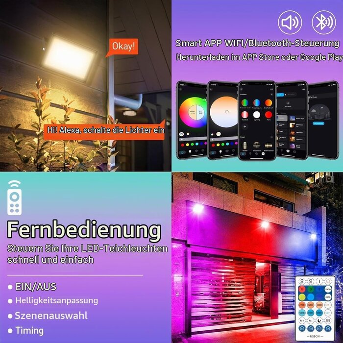 100W LED-Außenstrahler RGB mit App-Steuerung - jetzt bis zu 33% günstiger