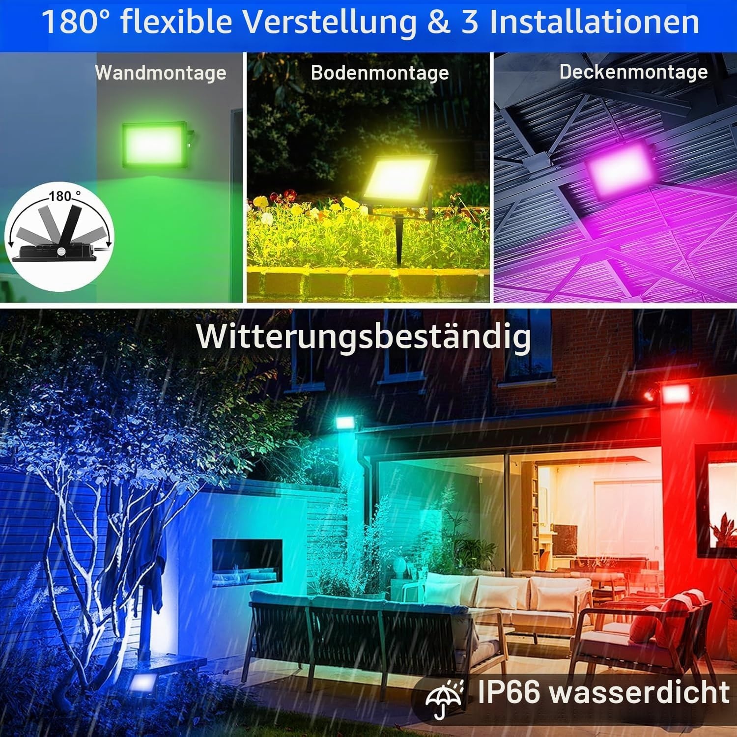 100W LED-Außenstrahler RGB mit App-Steuerung - jetzt bis zu 33% günstiger