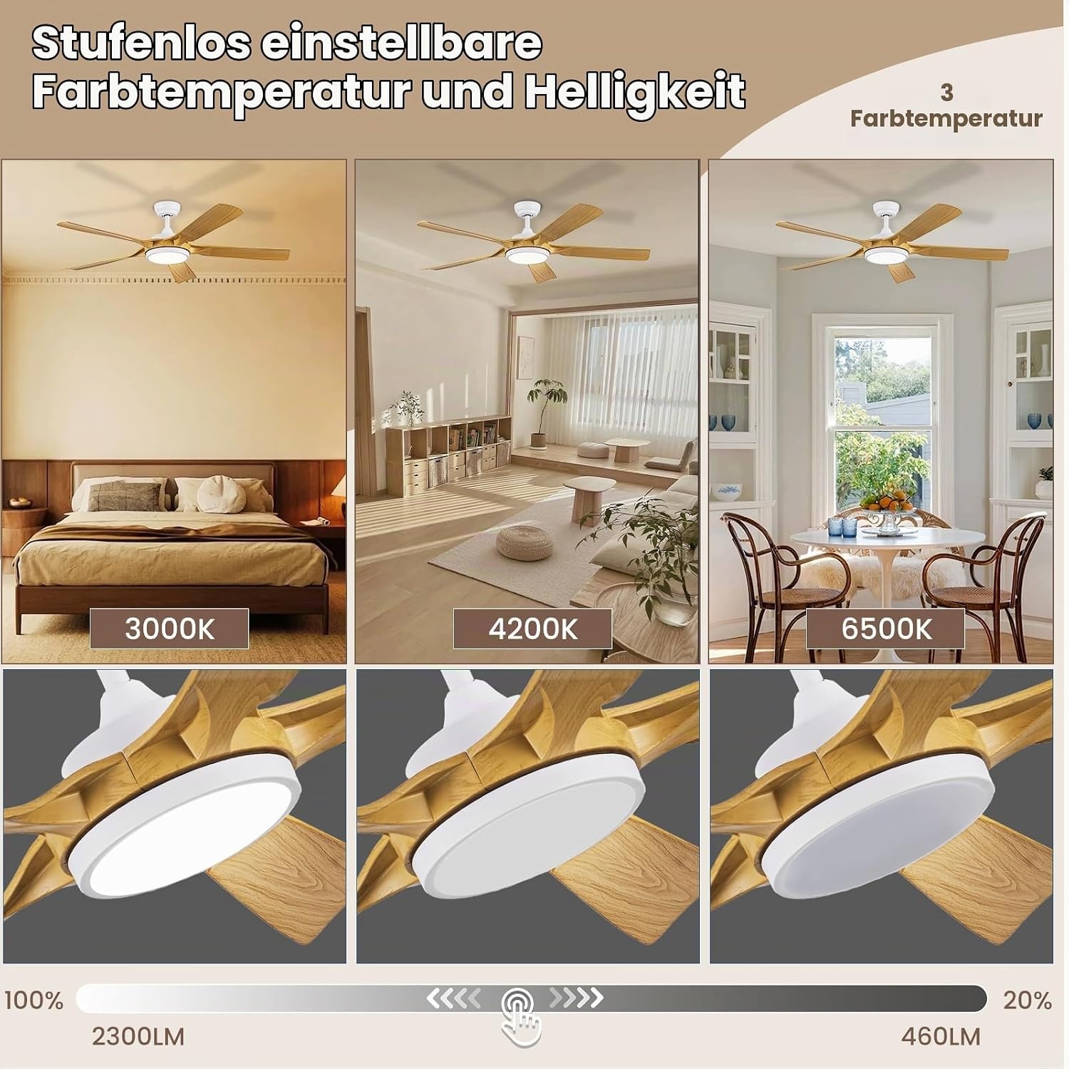 Deckenventilator LED 142 cm Holzoptik - bis zu 34% sparen