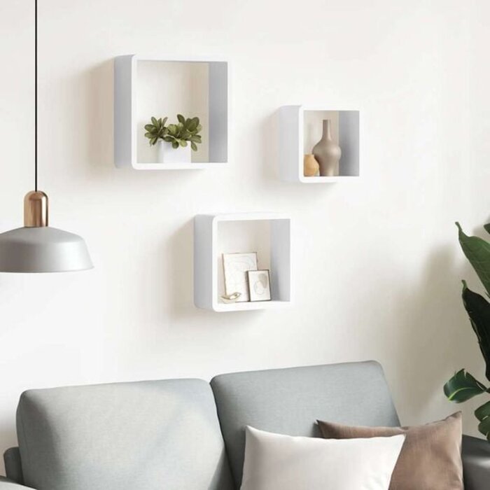Vidaxl 3-tlg. Wandregal-Set Kubus Weiß - Schwebendes Design - Bis zu 33% Rabatt