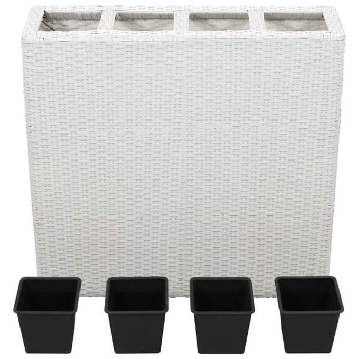 Vidaxl Erhöhtes Pflanzgefäß mit 4 Töpfen, Poly-Rattan, Weiß - bis zu 35% Rabatt
