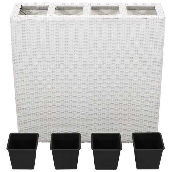 Vidaxl Erhöhtes Pflanzgefäß mit 4 Töpfen, Poly-Rattan, Weiß - bis zu 35% Rabatt