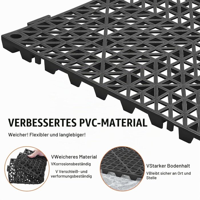 Vevor 55x PVC Klickfliesen Drainage 30x30cm - Schwarz - bis zu 34% Rabatt