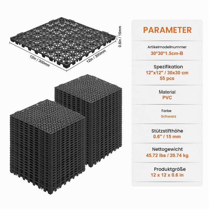 Vevor 55er Set PVC Klick-Fliesen 30x30cm Schwarz - bis zu 34% sparen