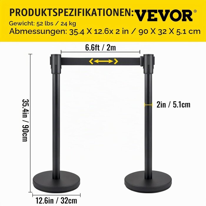 Vevor 4er-Set Absperrständer mit 2m Gurt - Edelstahl Personenleitsystem - bis zu 34% sparen
